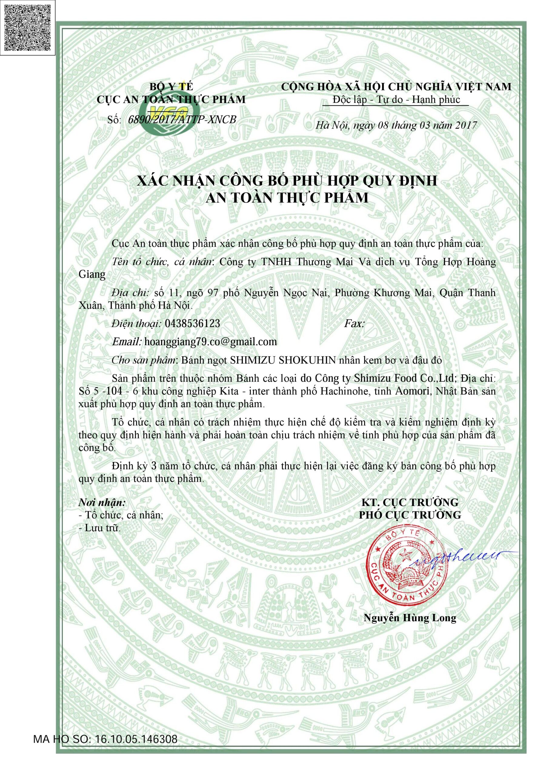 Công bố sản phẩm bánh kẹo nhập khẩu